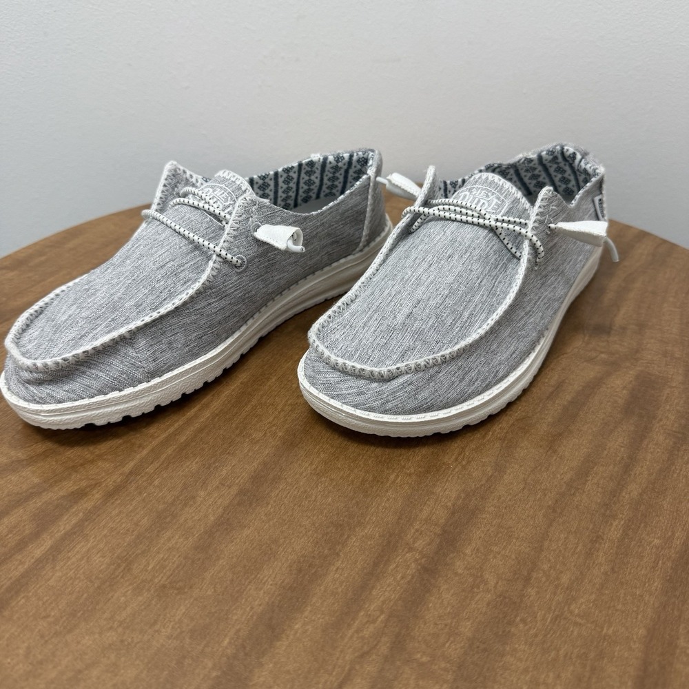 HEY DUDE Wendy Boho Stitch Slip On Shoe White Melange Woman Size 8 40057-1JD